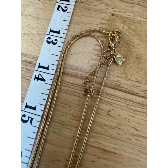 J. Crew Long Gold Tone Pendant Necklace With Double Chain & Polished Abstract Ch - Picture 5 of 7